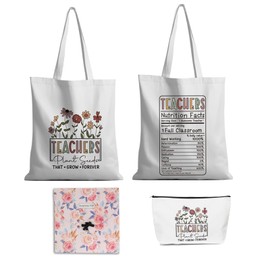 Teacher Appreciation Gifts for Women Teacher Tote Bag with Zippered Makeup Bag,Double-Sided Printed 12oz Teacher Bag As Thank You/Retirement/Christmas/Birthday Best Teacher Gift for Teachers