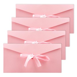 Lotsdonxia 4 Packs Kraft Paper Envelopes -Retro Ribbon Closure for Weddings, Birthdays, Invitations, Vintage Cash Gift Holders (Pink)
