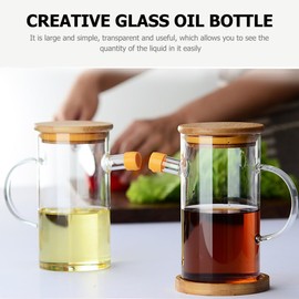 PRETYZOOM Glass Condiment Dispenser Bottle with Leakproof Bamboo Lid, Kitchen Oil & Vinegar Dispenser Bottle for Olive/Vinegar/Soy Sauce