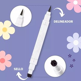 5 PIEZAS - Delineador Doble Punta Con Sello de Figuras y Punta Fina Colores Maquillaje Rimel Mascara de Pestañas 36h de LArga duracion a Prueva de Agua Belleza