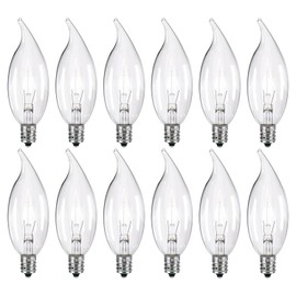 Tiqian 12-Pack Clear B10 CTC E12 Base Decorative Candle Light Bulbs, 60W, 480 Lumens, 2700K Warm White, Dimmable Incandescent Bulbs for Chandeliers and Wall Sconces