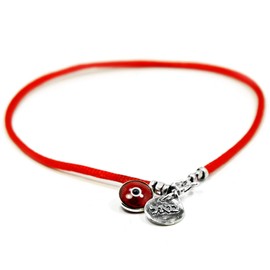Abundance & Success Red Silk String Coin Charm Anklet Jewelry for Women in Sterling Silver - 9.5" in Length Ankle Bracelet - Evil Eye Jewelry Gift for Mom, Wife, Girlfriend, BFF