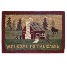 Chandler 4 Corners Artist-Designed Welcome to The Cabin Hand-Hooked Wool Accent Rug(24 IN x 36 IN)Lake & Lodge Themed Rug for Hallway, Living & Dining Rooms, Low Maintenance, Moose & Cottage Throw Rug