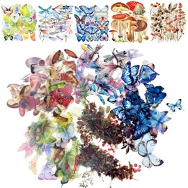 Pegatinas de Naturaleza Vintage,200 Piezas Pegatina Planta de setas,Calcomanías Decorativas Florales Naturales,Calcomanías para Álbumes de Recortes,Papelería Estética(mariposa,seta)