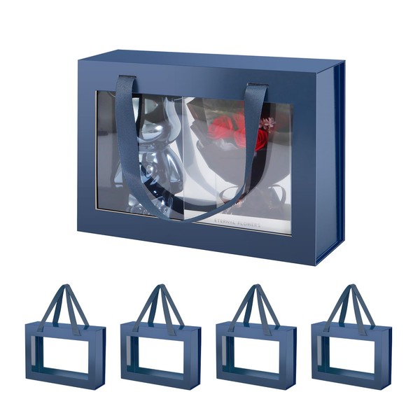 JINGUAN 5 Navy Blue Gift Boxes with Windows, Gift Boxes