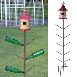 Bird House Bottle Tree for Outdoor Garden, Rust-Proof Metal Bottle Tree Stand, Garden Decorative Bottle Stand