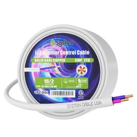 Syston Cable Technology 16/2 LED Lighting Dimmer Dimming Luminaire Control Wire Cable,16 AWG 2 Conductors Solid Bare Copper Unshielded Plenum Rated CMP CL3P FT6, for Ballast Wiring and Connection