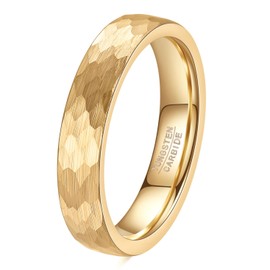 HXNIBATSAR 4mm 6mm Hammered Tungsten Carbide Wedding Ring For Men Women Black/Silver/Gold Dome Surface Matte Brushed Finish Comfort Fit Size 6-12 (4mm-Gold, 8)