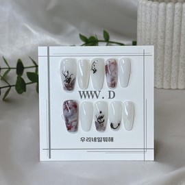 Frosty drawing ㅣ What are we doing with our nails? Handmade nail tip - short coffin / 서리빛 드로잉 ㅣ 우리네일뭐해 수제네일팁 - 숏 코핀