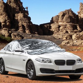 A ABSOPRO Front Half Car Cover Waterproof 340x233cm Outdoor Half Cover for Car Aluminum Film Silver Tone