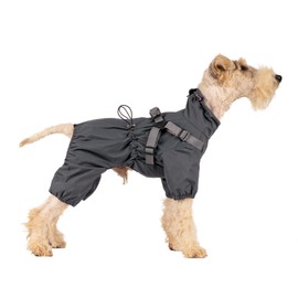 Mile High Life Waterproof Dog Raincoat, Full Coverage Small Dog Rain Coat with Harness, Adjustable 4 Legs Puppy Rain Jacket with Reflective Strip and Elastic Cuffs (Gray, M Back Length 14.6")
