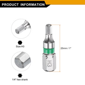 sourcing map 5pcs Hex Screwdriver Bit H3 1/4" Hex Shank 25mm/1" Length Magnetic Hexagonal Head Bits S2 Steel Electric Screw Driver Bit