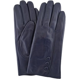 Ladies Butter Soft Navy Leather Glove with Button Feature & Warm Fleece Lining - Small (6.5")