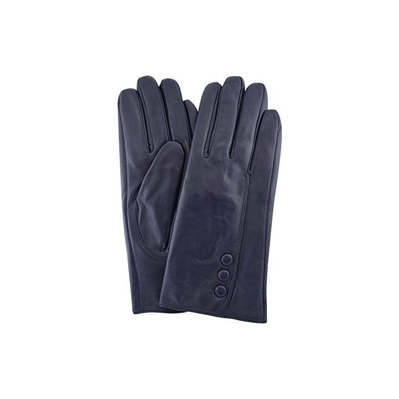 Ladies Butter Soft Navy Leather Glove with Button Feature &