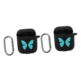 TEHAUX 2pcs Cartoon Butterfly Wireless Earphone Cases with Carabiner Protective Cover for Headphone Case Compatible Accessory for Earbuds