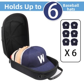 Hat case for Baseball Cap, Hard hat Travel case, caps Holder, Baseball Hat Organizer, Holding up to 6 caps for Travel and Home Storage Black