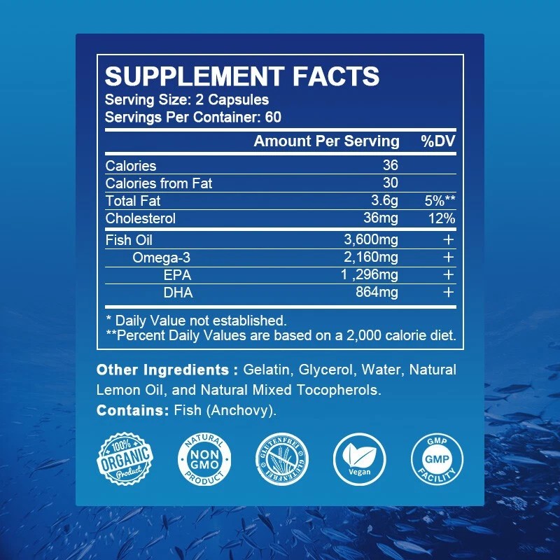 Alliwise 2x Omega 3 Fish Oil Capsules 3X Strength 3600MG