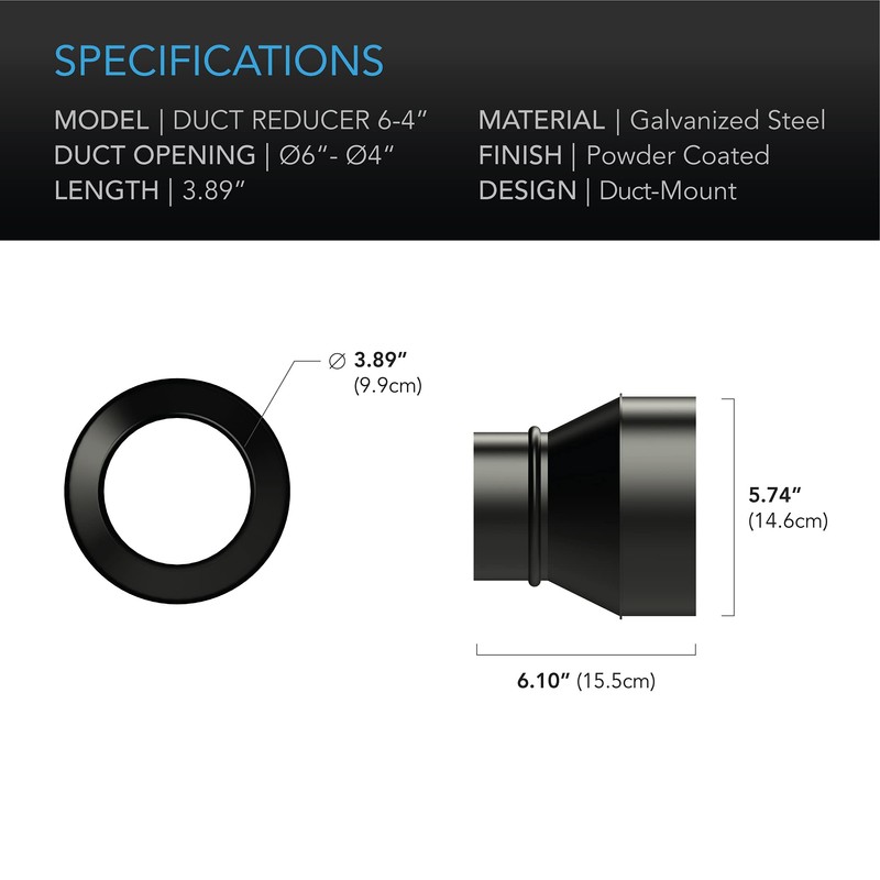AC Infinity Duct Adapter, 6” to 4” Ducting Reducer Increaser