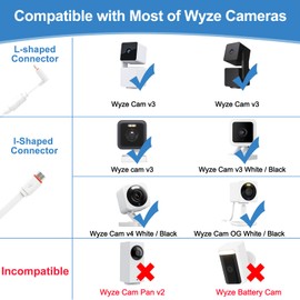 LFFW 26 FT Camera Extension Cable for Wyze Cam v3/v4, Wyze Cam Pan v3, Wyze OG, Wyze Cam v3 Pro, Long Micro USB Cable (Not for Battery Cam) – Flat Wyze Camera Cord with L-Shaped Connector (2 Pack)