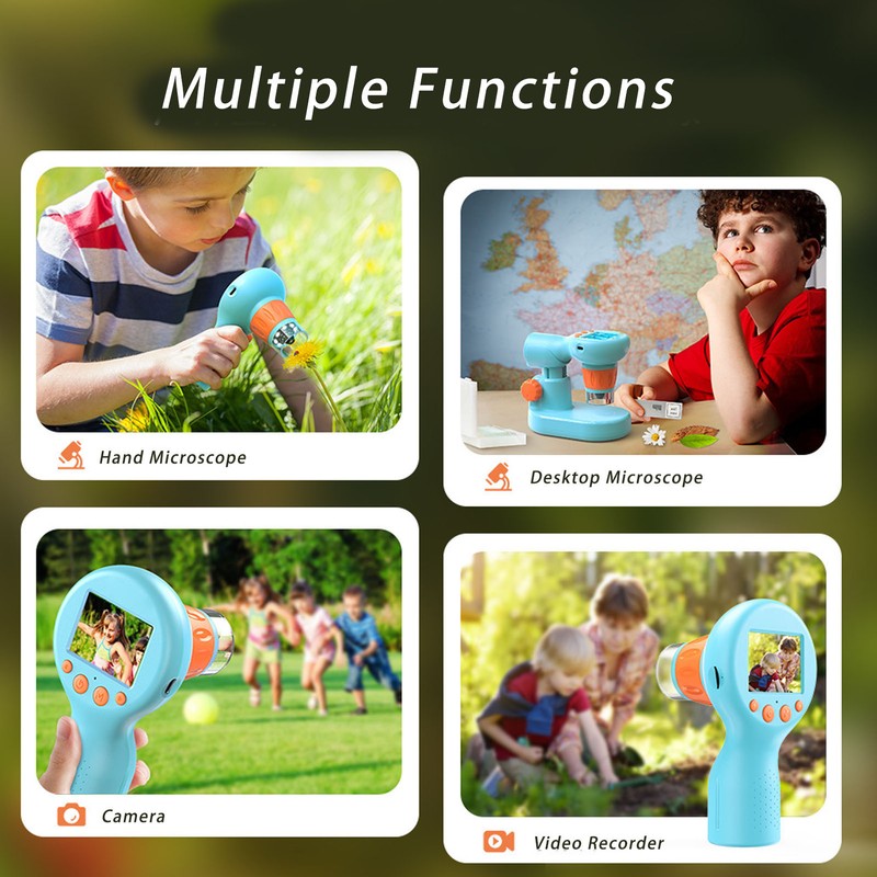 Kids Microscope with 8 LEDs IPS Eye Protection Screen 100X‑800X