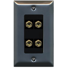 RiteAV 4 Banana 2 Speaker Surround Female Coupler Wall Plate [Stainless/Bac