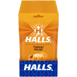 Halls Throat Relief Honey Cough Drops, 12 Bags of 30 (360 Total Drops)