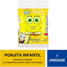 3M Ponjita, Esponja de Baño para Niños Bob Esponja, Suave, 12,5 cm x 10,5 cm, 1 Unidad
