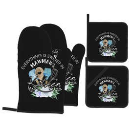 Oven Mitts and Pot Holders Sets of 4 Heat Resistant Oven Gloves Potholder for Kitchen Cooking Baking BBQ (Kitchen)