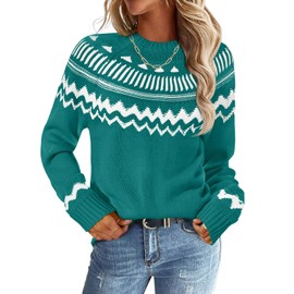 MEROKEETY Women's 2025 Fall Winter Striped Pullover Sweater Trendy Crew Neck Long Sleeve Vintage Color Block Knit Tops, Green, Medium