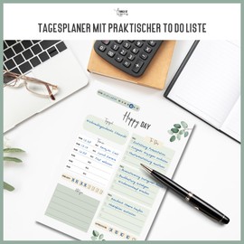 A5 Daily Planner Pad, Daily Planner, TO-DO List, Schedule, Prios, Daily Highlight, Organisation Tasks (DIN A5, Green Eucalyptus)