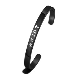 WUSUANED Religious Jewelry WWJD Cross Cuff Bracelet Bangle First Communion Gift (WWJD cuff bracelet black)