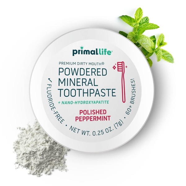 Primal Life Organics - Dirty Mouth Toothpowder, Tooth Cleaning Powder, Flavored Essential Oils with Natural Kaolin & Bentonite Clay, Good for 200+ Brushings, Organic, Vegan (Peppermint, 0.25 oz)