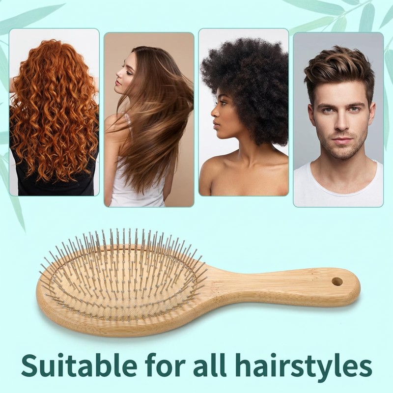 12 Pcs Bamboo Paddle Hair Brush with Steel Bristles for