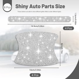 Roucerlin 8 Pieces White Bling Car Handle Protector, Shiny Rhinestone Car Door Handle Cover, Universal Crystal Door Cup Sticker for Women Decor Automotive Accessories