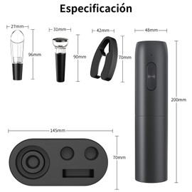 OUARTV Sacacorchos Vino, Sacacorchos Electrico USB-C, 6 en 1 Abridor de vino eléctrico, Adecuado para cocina, bar, reuniones familiares, amantes del vino.