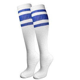 Calcetines deportivos de alta calidad a rayas para adultos, Blanco con rayas azules, CH