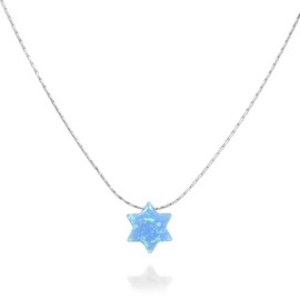 Tooliks - Opal David Star Sterling Silver Choker Necklace - Mianimal Blue Magen David Necklace Length 13.5" + 3" Extending Chain