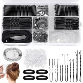 Kit de Pinzas para Cabello de 385pcs con Redecillas,Pinzas Negras y Pasadores para Cabello con Horquillas para Mujeres, Gorros Malla Cofias Desechables, Ajustable para Ballet,Cocina (Hair Pins Kit-385 Negro)