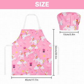 ABOHU Kids Apron and Chef Hat Set, Adjustable Chef Art Children Apron with Pocket, Cute Cartoon Style, for Cooking, Baking, Painting