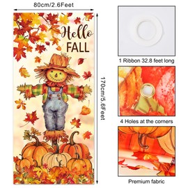 JarThenaAMCS Fall Door Banner Cover Scarecrow Pumpkin Leaves Hanging Banner Autumn Photo Background for Thanksgiving Party Home School Classroom Supplies, 31.5 x 67 Inch