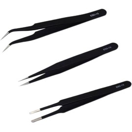 3-Piece Anti-Static Tweezers Set - ESD-Safe Precision Tools for Electronics Repair, Lab & Crafting, Professional-Grade Stainless Steel Fine Tip Tweezers (Black)