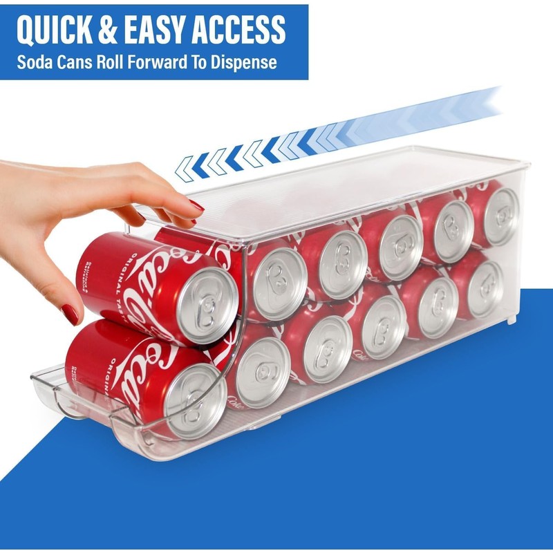Soda Can Organizer with Lids, Stackable Soda Can Dispenser for