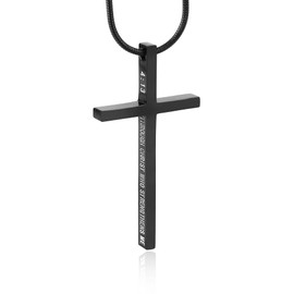 HZMAN Philippians 4:13 Cross Necklace for Men Women Inspiring Bible Verse Stainless Steel Cross Pendant Necklace Jewelry Gift (Black)