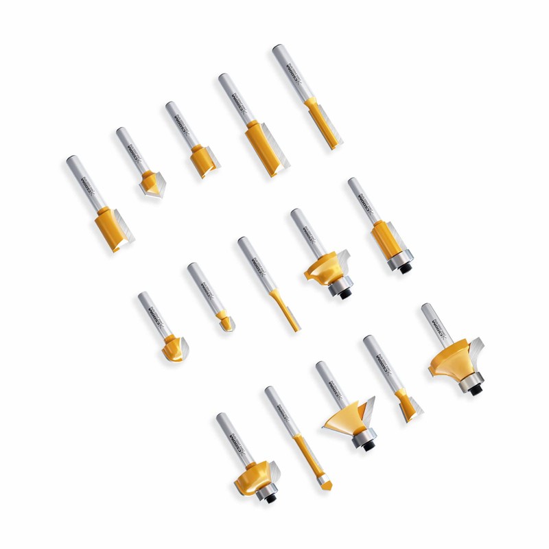 CSOOM Professional Woodworking Trimmer Bit Set, Carbide Router Set, 15