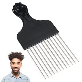Afro Hair Comb Metal Curling Comb Wide Tooth Comb Curly Hair Product Durable Stainless Steel Straight Round Tooth Tip Hair Styling Tool for Natural Curly Hair, Perm and Afro Large Beards
