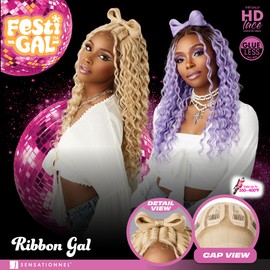 Sensationnel Shearmuse Festigal Lacewig - Ribbon Gal Glueless Laceparting Hand Tied Ready to Wear Synthetic Prestyled Units (TT/LAVENDER)