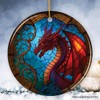 Fierce Dragon Stained Glass Style Ceramic Ornament, Unique Goth Tree