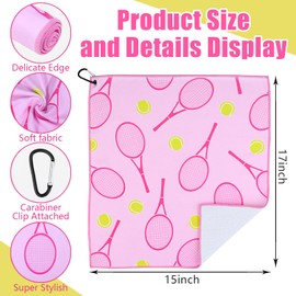 4 Pcs Tennis Towel 15 x 17 Inch Soft Tennis Prints Towels Absorbent Fast Drying Funny Tennis Towel with Carabiner Clip Tennis Hand Towels Tennis Gift for Women Men Team Sports Tennis Accessories