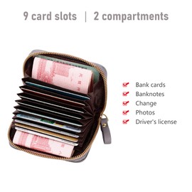 Mayoii RFID Card Holder for Women, Genuine Leather Credit Card Holder RFID Blocking Wallet, Compact Accordion Zipper Purse with 11 Slots (Grey)