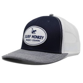 Surf Monkey Trucker Hat Heather Curved Visor Adjustable Snapback Cap Embroidered Patch for Men and Women, navy